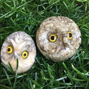 Set of two carved owls.